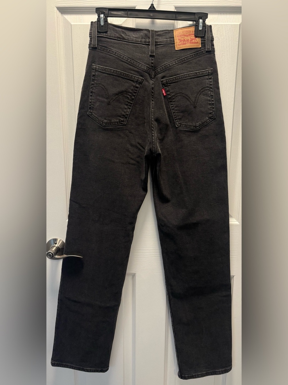 Levi’s Ribcage Straight Button Fly High Waist Black Denim Jeans Size 27 - Picture 6 of 11